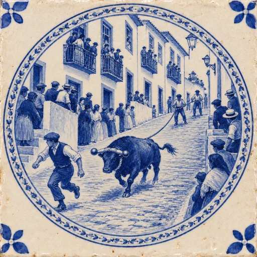 Azulejo: tourada à corda numa ladeira de Angra, por volta de 1904