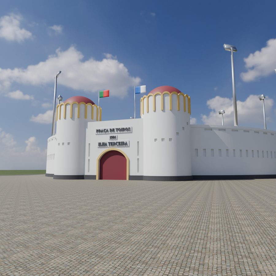A fachada com as duas torres e o portão